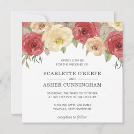 Convites Casamento Floral Simples de Queda Elegante