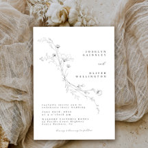 Casamento Floral Simples Desenhado em Preto e Bran