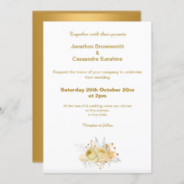 CONVITES CASAMENTO FLORAL SIMPLES E DOURADO ELEGANTE