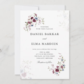 Convites Casamento Floral Simples e Moderno Burgundy Boho