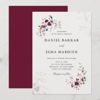 Convites Casamento Floral Simples e Moderno Burgundy Boho