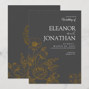 Convites Casamento Floral Simples Minimalista Elegante