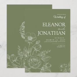 Convites Casamento Floral Simples Minimalista Sofisticado