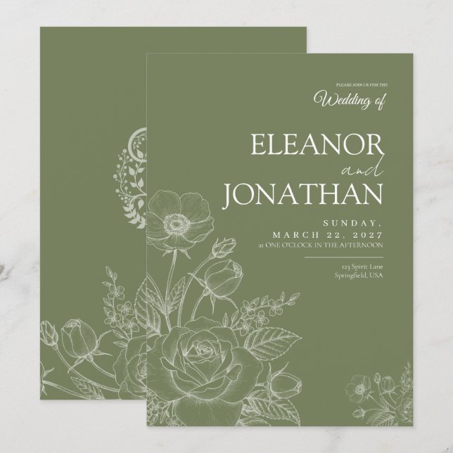 Convites Casamento Floral Simples Minimalista Sofisticado (Frente/Verso)