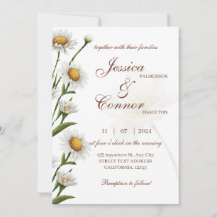 Convites Casamento Floral Simples Moderno Daisy Watercolor