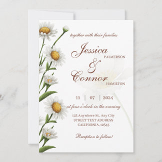Convites Casamento Floral Simples Moderno Daisy Watercolor