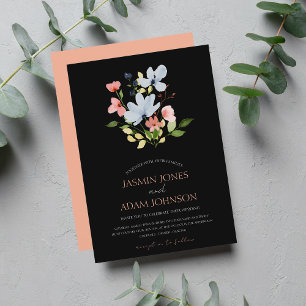 Convites Casamento Floral Simples Preto e Rosa