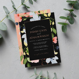Convites Casamento Floral Simples Preto e Rosa