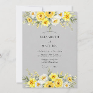 Convites Casamento Floral Sofisticado Amarelo