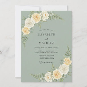 Convites Casamento Floral Sofisticado em Verde Salvia