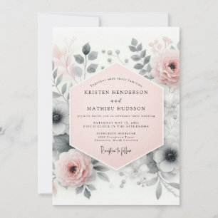 Convites Casamento Floral Sofisticado Rosa Bege