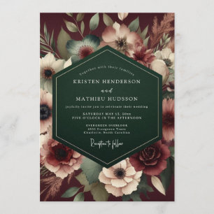 Convites Casamento Floral Sombrio Borgonha