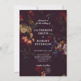 Convites Casamento Floral Sombrio Burgundy Elegante