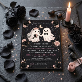 Convites Casamento Floral Sombrio de Halloween com Fantasma