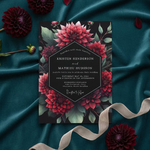 Convites Casamento Floral Sombrio Opulento Borgonha