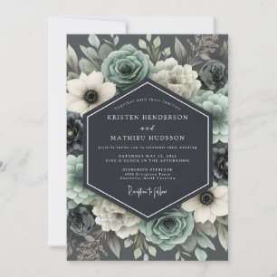 Convites Casamento Floral Sombrio Slate & Ivory