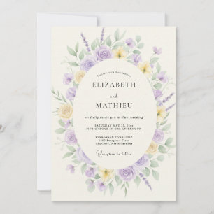 Convites Casamento Floral Sonhador Amarelo Pálido Lavanda
