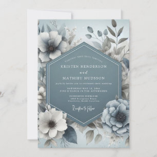 Convites Casamento Floral Sonhador Azul Ardósia