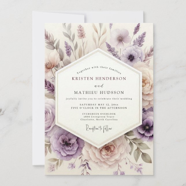 Convites Casamento Floral Sonhador de Lavanda (Frente)
