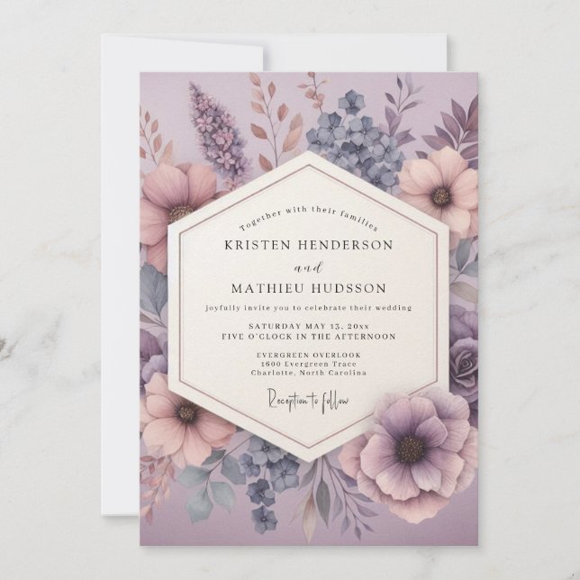 Convites Casamento Floral Sonhador Malva (Frente)