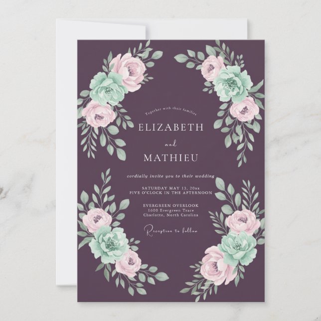 Convites Casamento Floral Sonho de Ameixa Primavera (Frente)