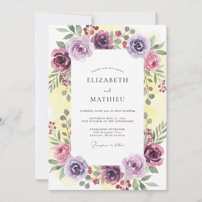 Convites Casamento Floral Sonho Romântico de Lavanda (Frente)
