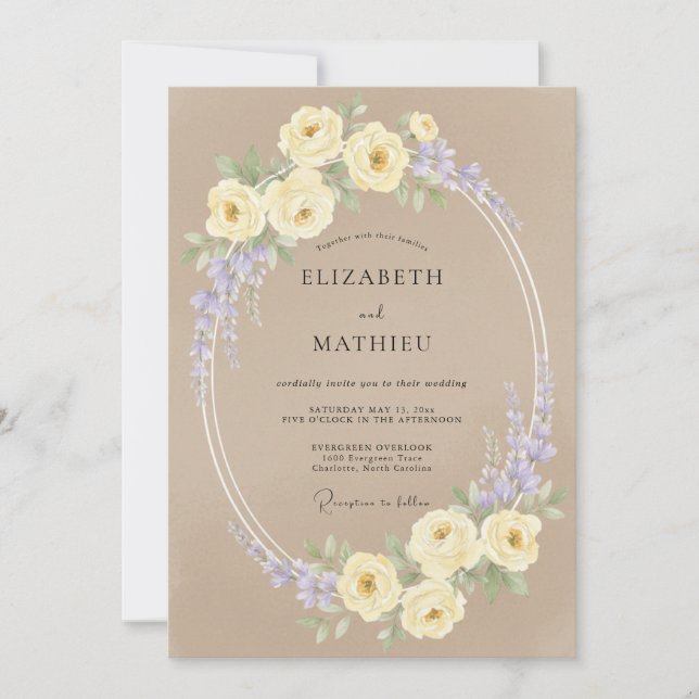 Convites Casamento Floral Suave de Creme de Lavanda (Frente)