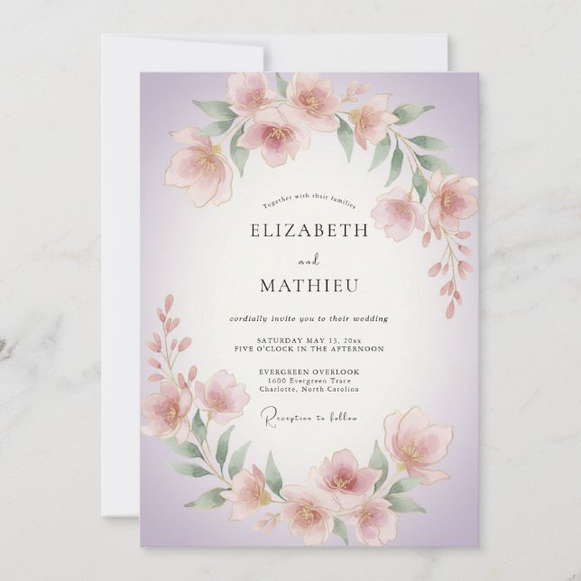 Convites Casamento Floral Suave de Lavanda (Frente)