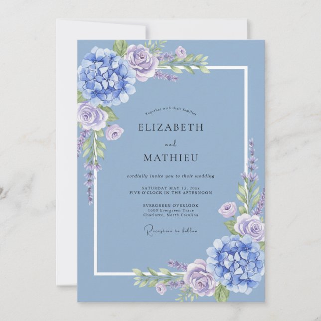 Convites Casamento Floral Suave de Periwinkle (Frente)