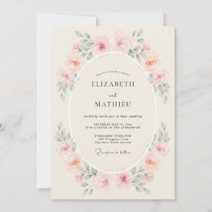 Convites Casamento Floral Suave de Pêssego Romance