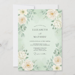 Convites Casamento Floral Suave de Romance em Verde-Menta