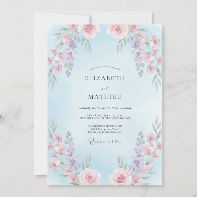 Convites Casamento Floral Suave de Vinca (Frente)