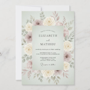 Convites Casamento Floral Suave em Verde Sage