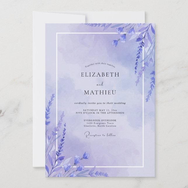 Convites Casamento Floral Suave Lavanda (Frente)