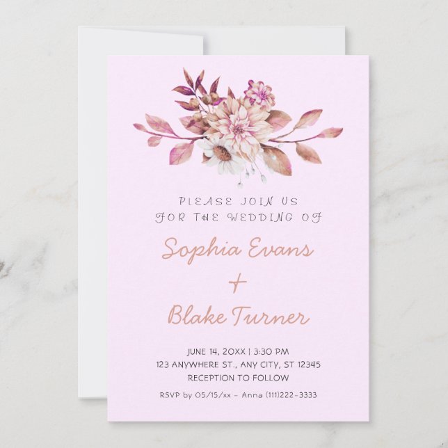 Convites Casamento Floral Suave Lilás País Moderno (Frente)