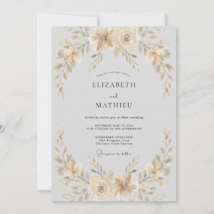 Convites Casamento Floral Suave Marfim