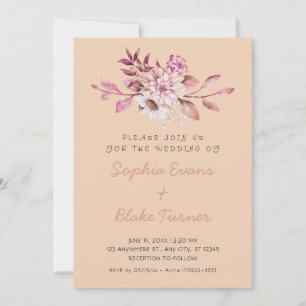 Convites Casamento Floral Suave Marrom Claro País Moderno