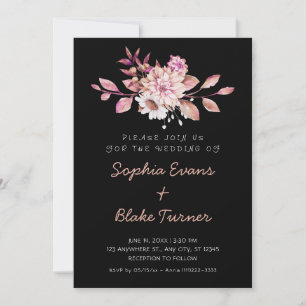 Convites Casamento Floral Suave Preto País Moderno