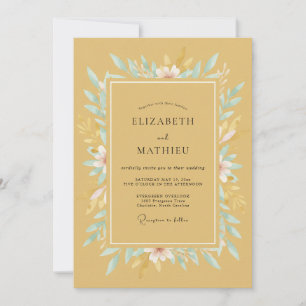 Convites Casamento Floral Suave Romance Mostarda