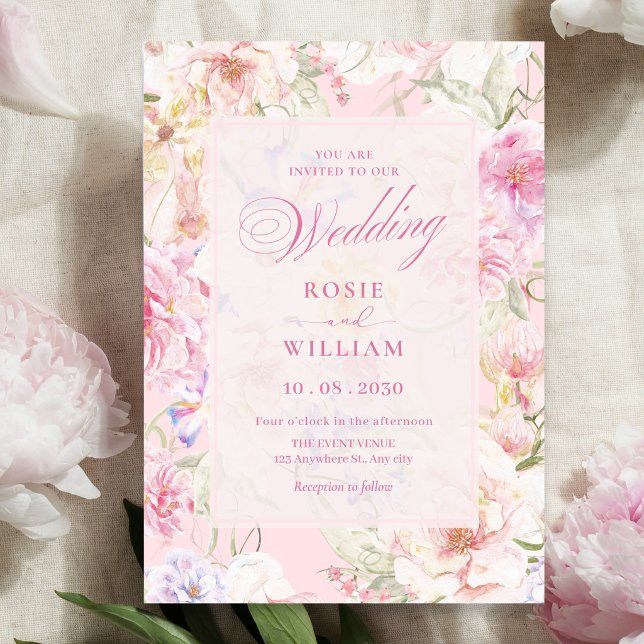 Convites Casamento floral suave rosa estético (Criador carregado)