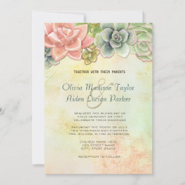 Convites Casamento Floral Suculente de Watercolor - opção 2