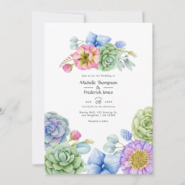 Convites Casamento Floral Suculento da Moda (Frente)