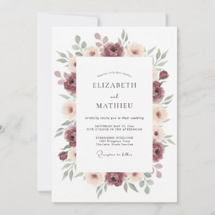 Convites Casamento Floral Suntuoso Borgonha
