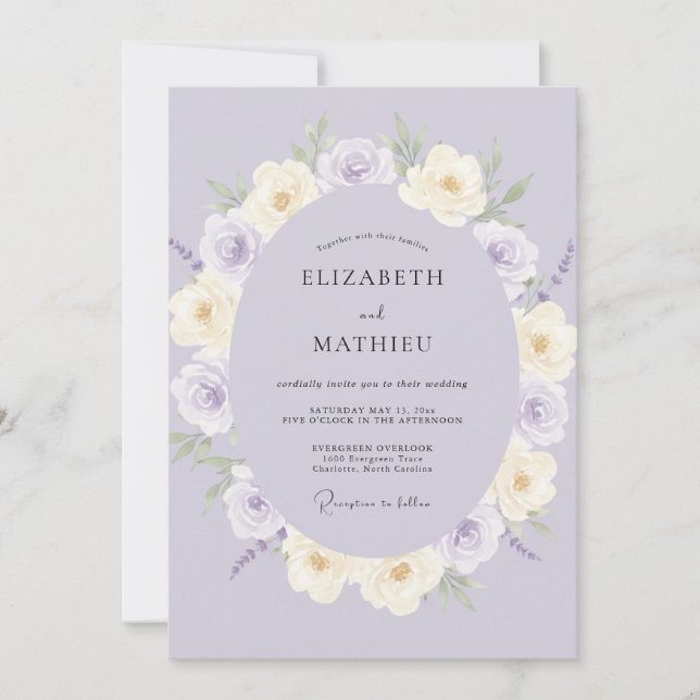 Convites Casamento Floral Suntuoso de Lavanda (Frente)