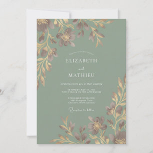 Convites Casamento Floral Suntuoso em Verde Sálvia