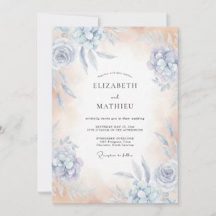 Convites Casamento Floral Sussurrante Azul Céu