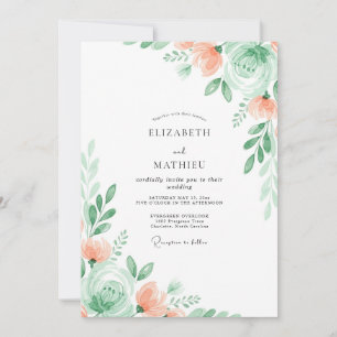 Convites Casamento Floral Sutil Verde Menta