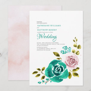 Convites Casamento Floral Teal Dusty Rosa Blush