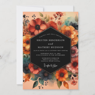 Convites Casamento Floral Teal Mal-humorado Ferrugem