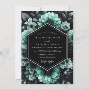 Convites Casamento Floral Teal Noir